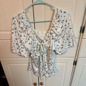Floral White and Blue Women's Top